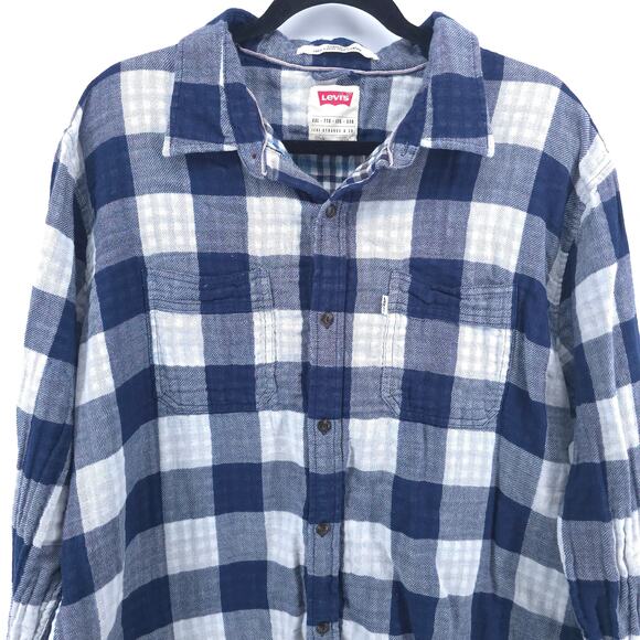 Levis Men Standard Fit Blue Check Plaid Lined Collard Button Up Longsleeve XXL - Picture 2 of 11